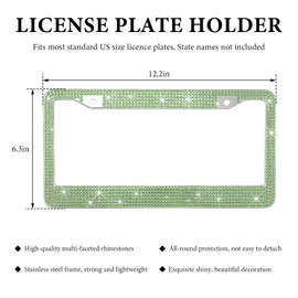 MTRPS Bling Car License Plate Frame, 2 Holes Stainless Steel Sparkly Auto Tag Cover with Screws Caps, Bedazzled Rhinestone Licence Plate Holder Vehicle Decor for Women Girls (Light Green)