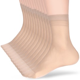 Telooco 12 Pairs Nylon Pop Socks for Women Ultra-Thin Sheer Ankle Socks See-Through Calf Socks Crew Socks Ankle Stockings with Reinforced Toe (Skin Color)
