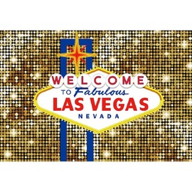 Xiaoterna 2.2 x 1.5 m Las Vegas Background Shiny Golden Sequins Welcome to Las Vegas Photography Background Fabulous Casino Birthday Luxury Prom Background Portraits Photo Prop