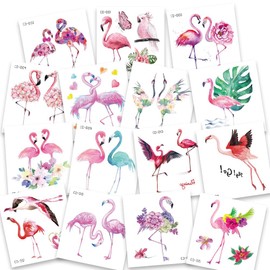 15 Sheets Flamingo Temporary Tattoos for Kids - Final Flamingle Bachelorette, Summer Birthday Party Supplies, Pool Party Favors, Palm Tree Pineapple Arts and Crafts (flamingo)