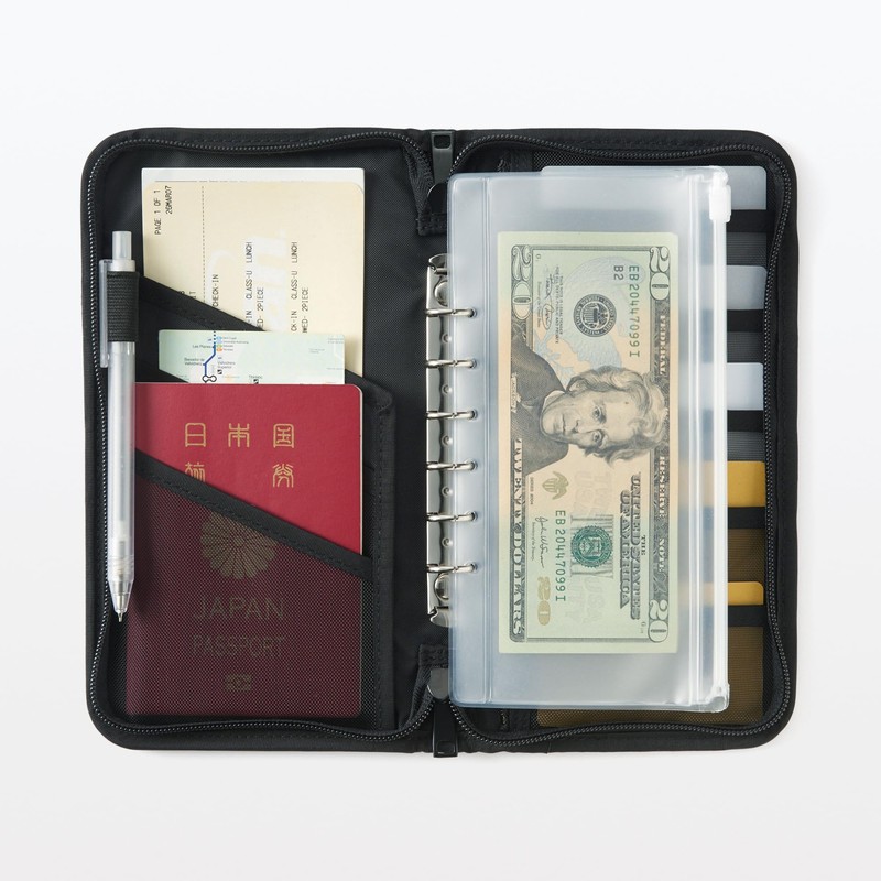 MUJI OHCA3A2S Polyester Passport Case with Clear Pocket, Black, Approx.