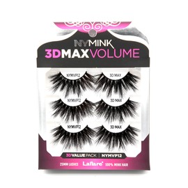 Laflare 3D NY MAX VOLUME 20-25mm Long Dramatic Styles, 100% Real Mink Hair Lashes, Luxury Makeup, Natural, Light, Trendy, Variety, Reusable, Multi-Layered 3 Pairs Value Pack Lashes