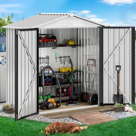 DWVO 6x4ft Metal Outdoor Storage Shed, Waterproof Tool Shed Heavy-Duty Storage Unit with Lockable Door and Vents, Ideal for Bicycles, Tools, Lawnmowers, Backyards, Patios, Lawns - White