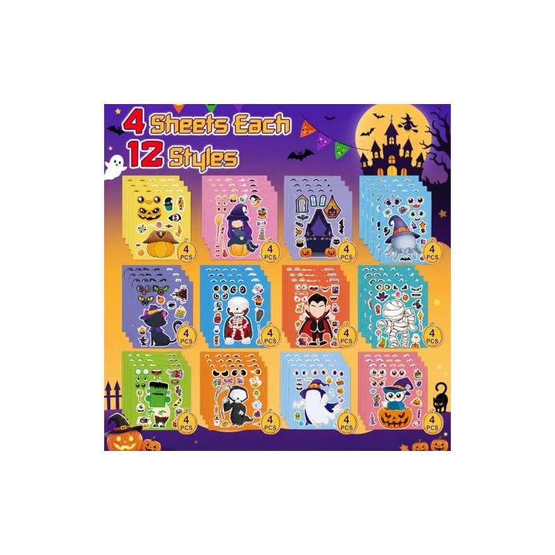 JeeLeeko 48pcs Pegatinas Halloween, Manualidades DIY