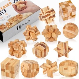 Wooden Brain Teaser Puzzles, 12pcs 3D Brain Teasers for Adults Teens Kids, Logic Mind Puzzle Box Lock Toy Removing Assembling Gift Set, Small Unique I
