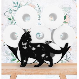 Black Cat Toilet Tissue Holder,Animal Paper Holders,Decorative Metal Paper Holder,Funny Toilet Paper Storage for Bathrooms,FreeStanding Metal Toilet Paper Organizer Hold Extra 8 Rolls