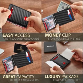Slim Wallet for Men Genuine Leather RFID Blocking Bifold Minimalist Front Pocket Mens Wallet with Money Clip Thin Gift Box