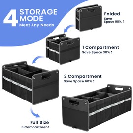 winhunt Trunk Organizer for Car, Black Car Accessories, Collapsible Multi Compartment for Car, Suv, Sedan, Truck, 100L, Extra Larger