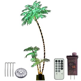 Peyayi 6 Feet Artificial Palm Tree, Light Up 220LED Christmas Tree Decorations, 3 Trunks Fake Room Decor Palm Trees for Outside Patio, Home Decor, Tiki Bar, Pool Tropical Party