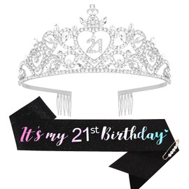 Araluky Happy 21st Birthday Decorations for Her - Sash, Crown, and Gifts for Women
