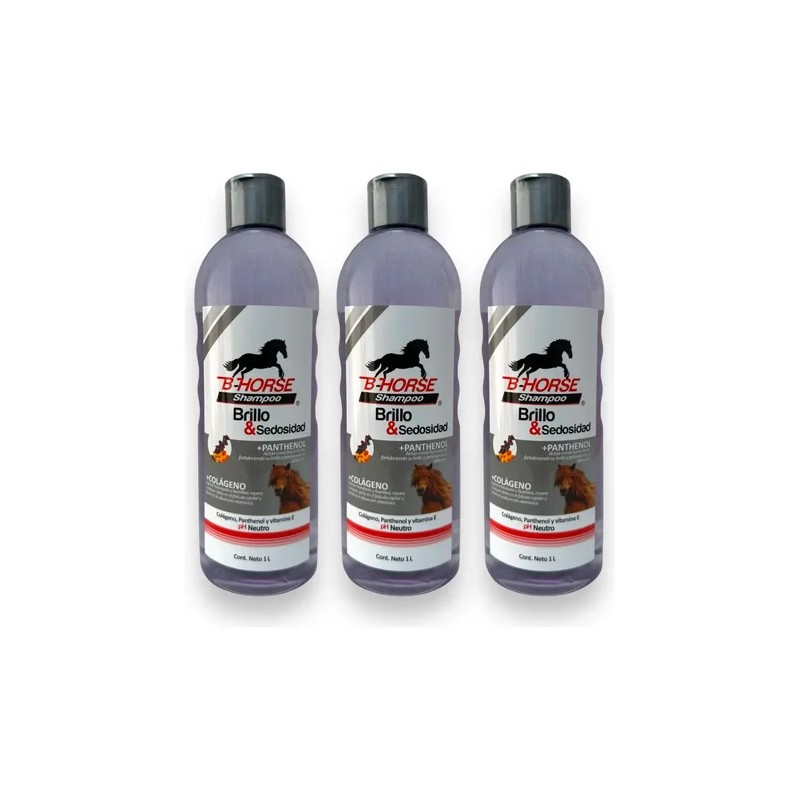 B-horse Shampoo Para Caballo Brillo & Sedosidad 1l X 3