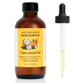 Soothing House Almond Coconut Unscented Moisturizing Body Oil with Fractionated Coconut Oil, Vitamin E, Radiant Looking Glow and Skin Hydration, Instant Absorption, Body, After-Shower oil, 4 Ounces
