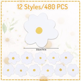 Whaline 480Pcs Boho Groovy Stickers Daisy Flower Decal Stickers Floral Self-Adhesive Label Stickers for DIY Crafts Scrapbooking School Teacher Students Rewards, 12 Design