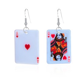 GBAHFY Acrylic Playing Card Earrings Poker Drop Earrings Charms Fashion Leisure Casino Games Style Hip Hop Jewellery Earring for Women Party (Red Heart QA)