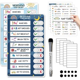 2 in 1 Bedtime/Morning Routine Chart for Kids Toddlers  Magnetic Chore Cute Visual Schedule Board Home Checklist to Do List ADHD Tools - Style: Routine Chart