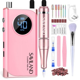 SAVILAND Electric Nail Drill Professional: 40000RPM Pink Rechargeable Electric Nail Filer with 6000mAh Battery, for Shaping, Removing & Polishing Acrylic Nails Home Salon Manicure Pedicure Ideal Gift