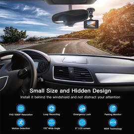Dashcam Front and Rear Wireless, 3 Channel Dashcam, Smart 1080P Night Vision Vehicle Video Equipment for Trucks, Motorcycles
