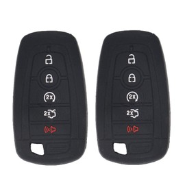 LemSa 2Pcs Soft Silicone Key Fob Cover Case Protector Holder Bag for Ford Fusion F250 F350 F450 F550 Edge Explorer 2019 2018 2017 Mustang F-150 Expedition Ecosport,5 Buttons Smart Key, Black