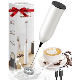 Frother Wand Rechargeable, USB Charging Milk Frother Handheld Powerful Coffee Frother for Coffee Latte, Cappuccino, Mocha, Macchiato, Frappe and Protein Powder -White