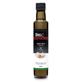 Huile d'olive à l'ail, Bouteille en verre foncé de 250ml, Olives et gourmandises