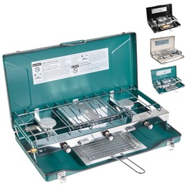 FineFlame Camping Stove 3 Burner 20400 BTU Propane Portable Stove with Regulator, Toast Tray, Windshield for Car Camping BBQ Picnics Outdoor Cooking Camping Gas Stove