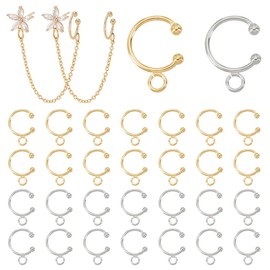 UNICRAFTALE 40Pcs 2 Colors DIY Ear Cuff Metal Earring Cuffs Tassel Ear Wrap Earring Cuffs Accessories 16mm Long C-Shape Ear Cuff for Non Piercing Earring Making