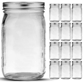 Bedoo Bedoo Mason Jars 32 oz, 12 Pack Quart Mason Jars With Wide Mouth Lids, Glass Jars for Canning, Food Storage, Meal Prep, Overnight Oats, Fermenting, Pickling, DIY Projects