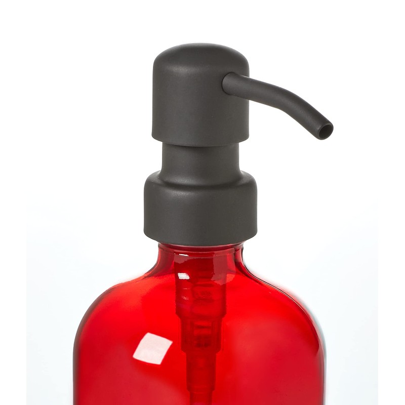 Red Glass Soap Dispenser with Black Metal Pump - 16oz