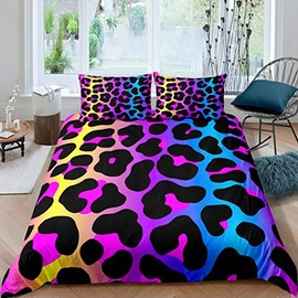 Feelyou Wild Cheetah Comforter Cover Set Purple Blue Leopard Bedding Set Stylish Wildlife Duvet Cover Set for Girls Women 1 Quilt Cover + 1 Pillow Sham (Twin)