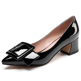 YODEKS Women's Block Mid Heel Point Toe Bow Tie Daily Dressy Office Dress Black US 7