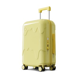 ROAMING 24 Inch PC Hard Sided Checked Luggage with TSA Lock Cup Holder USB Charging Port and Spinner Wheels Lightweight Durable Ice Cream Travel Suitcase for Women Cheese yellow