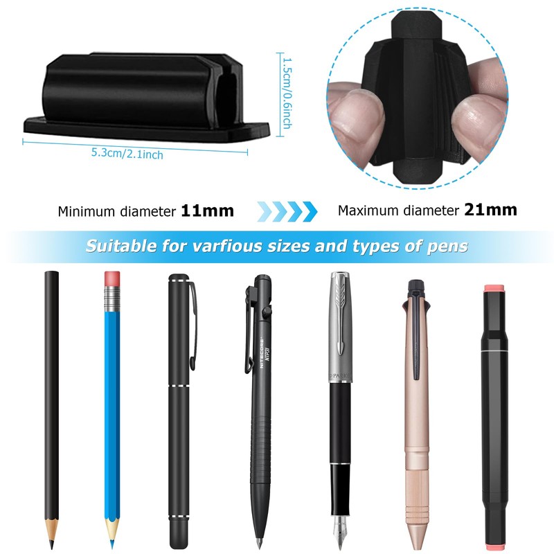 Viotim 10Pack Adhesive Pen Holder for Desk, Silicone Pen Holder