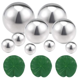 12 Pieces Small Garden Pond Decoration Set, Swimming Balls in Silver, Floating Lotus Leaves, Metal Balls Made of Stainless Steel, Mini Metal Balls and Floating Lotus Leaves for Mini Pond, Garden