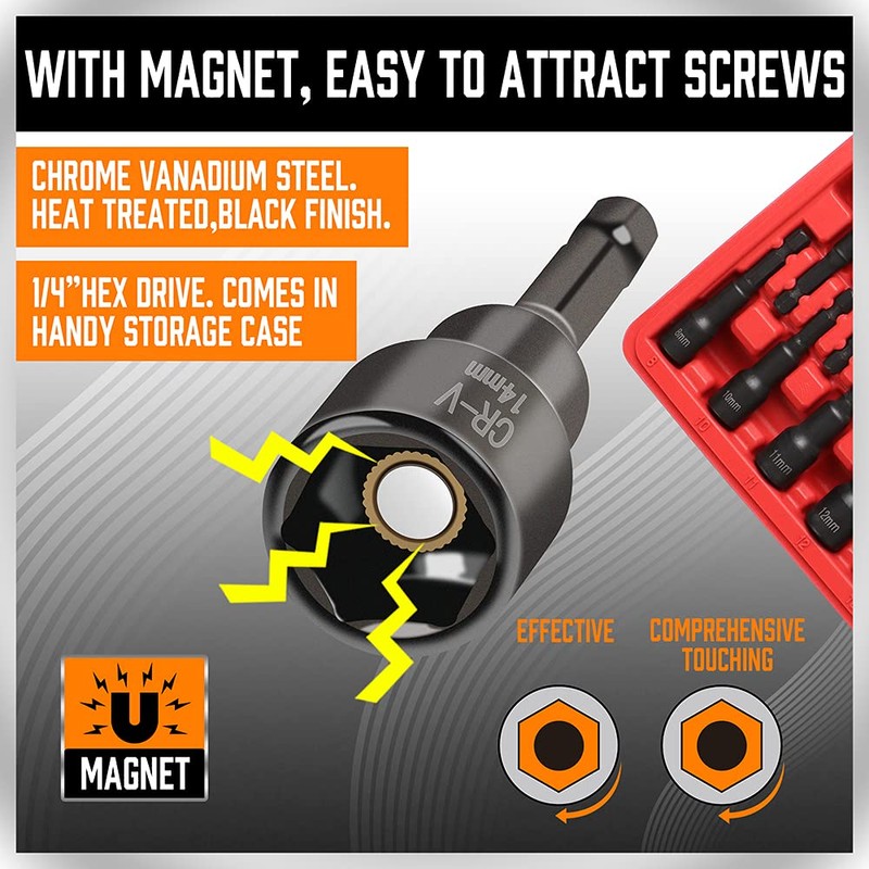 12-Piece Magnetic Nut Driver Set - Premium Impact Power Hex