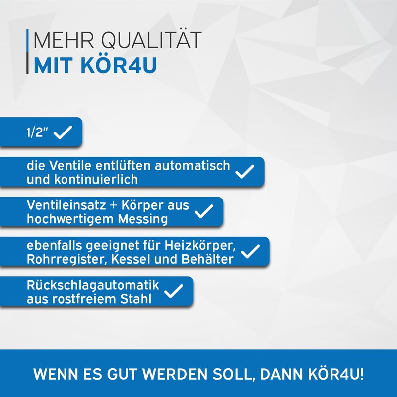 5 x kör4u Fully Automatic Radiator Bleeder 1/2 Inch (12.7