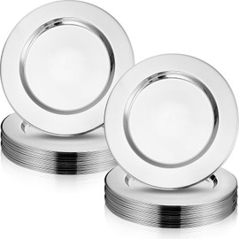 Vesici 12 Pcs Stainless Steel Charger Plates 13 Inch Round Metal Charger Plates Bulk Mirror Plates Elegant Charger Plates Luxury Decorative Chargers for Wedding Dinner Party (Silver)