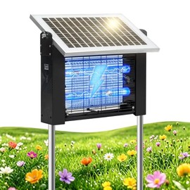 LANGY 10W Solar Bug Zapper Outdoor, 4500V Mosquito Zapper Outdoor Solar Waterproof Fly Zapper w 365nm Light, 5Ah Battery, 16.4ft Cord & Brush, Rechargeable Wireless Fly Insect Zapper Mosquitos Trap