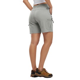 BASUDAM Women's Athletic Shorts Quick Dry Cargo Lightweight Zipper Pockets Summer Outdoor Hiking Running Light Grey XL