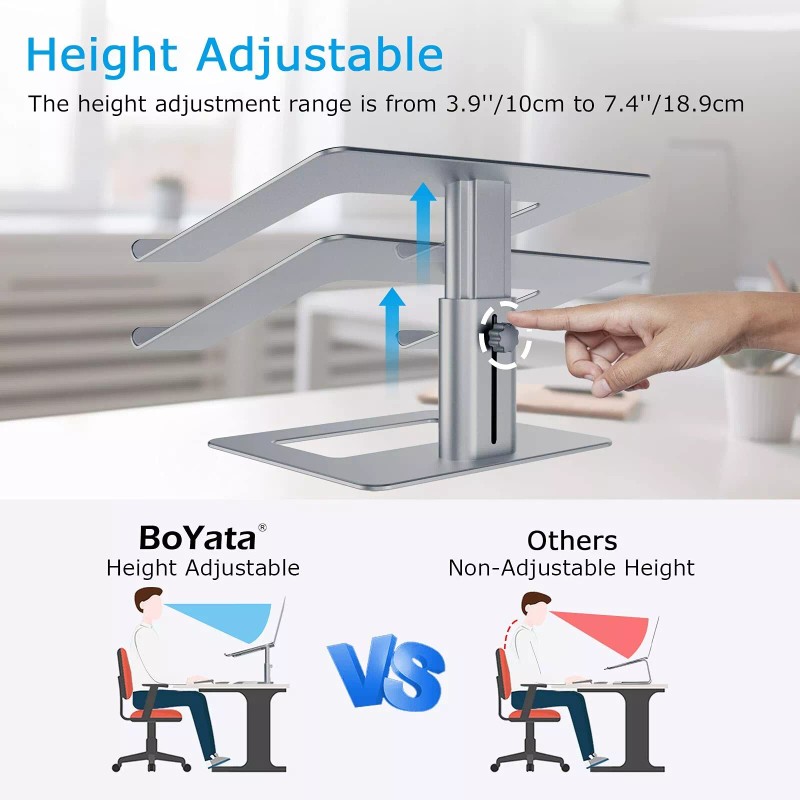 BoYata Laptop Stand, Ergonomic Aluminum Height Adjustable Computer Stand Lapt...