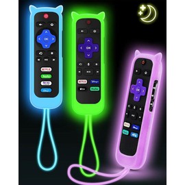 3Pcs Cover for Roku Remote with Cat Ears Design, Silicone Skin Case Compatible with Hisense/TCL Roku TV, Steaming Stick/Express, Universal Replacement Controller. Glow in The Dark Green/Blue/Purple - Color: Glow Blue&Glow Purple&Not Glow Rose Red