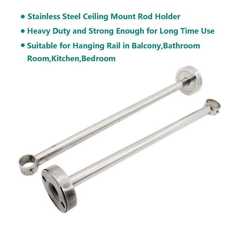 2 Pack Ceiling Mount Bracket, Stainless Steel Wardrobe Pipe Bracket