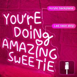 Sneignon You're Doing Amazing Sweetie Neon Sign,Pink LED Neon Sign,USB Powered with Dimmable Switch,Neon Signs for Wall Decor for Bedroom,Wedding,Home,Party,Gift for Her,Girls Room