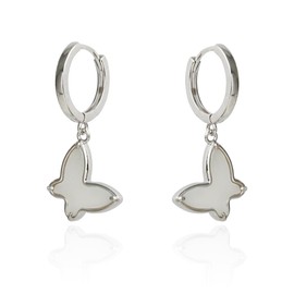 Butterfly Dangle Earrings 925 Sterling Silver Mother of Pearl Butterfly Huggie Hoop Earrings for Women