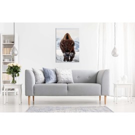 Panther Print Fine Art Prints Running Brown Bison in Wildlife Artistic Framed Canvas Print, Pictures for Home Walls, Bedroom, Living Room & Bathroom Decor 46x31cm (18x12in)