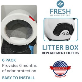 FRESH HEADQUARTERS 6 Pack Replacement Filters Compatible with Litter-Robot 4 – Natural Absorbent Activated Charcoal Cat Litter Box Filters Eliminate Odors with Easy Installation