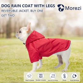 Dog Raincoat Dogs Waterproof Reversible rain Jacket Dog Small Medium Breeds Reflective Zipper Storage Pocket Harness Hole - Red - XL