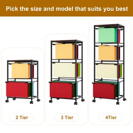 EasyPAG 2 Tier Rolling File Cart on Wheels Pull-Out Letter/Legal Size Hanging File Folder Rack for Home Office, Black