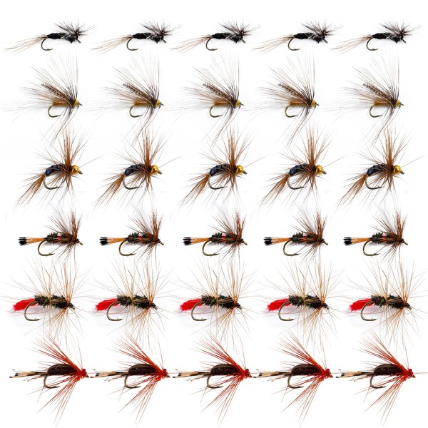 Goture Fly Fishing Flies Kit - 30pcs Lures - Fly Fishing Assortment Kit for Bass Trout Salmon Fishing - Dry Flies Wet Flies Streamers Nymphs