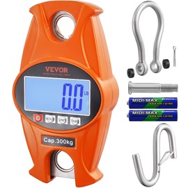 VEVOR Digital Crane Scale, Industrial Heavy Duty Hanging Scale with Cast Aluminum Case & LCD Screen, Handheld Mini Crane Scale with Hooks for Farm, Hunting, Fishing, Outdoor, 660 lbs/300 kg (Orange)