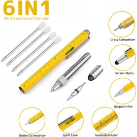 Gifts for Men, 6 in 1 Multitool Pen, Cool Gadgets Tools for Men, Birthday Gifts for Men Who Have Everything, Unique Gifts for Men, Husband, Grandpa, Engineer, Handyman (Yellow)